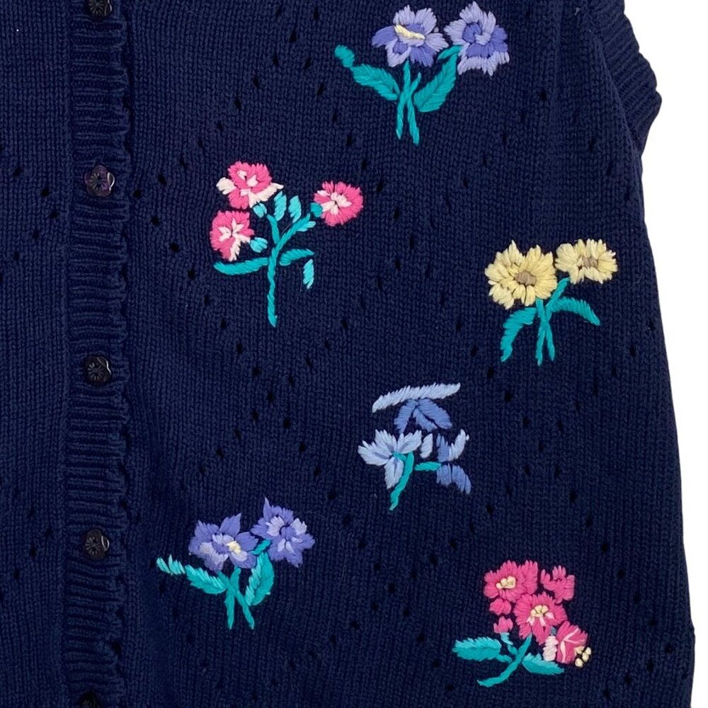 Vintage Northern Reflections Floral Embroidered Sweater Vest Navy Cottagecore-L - Picture 5 of 14